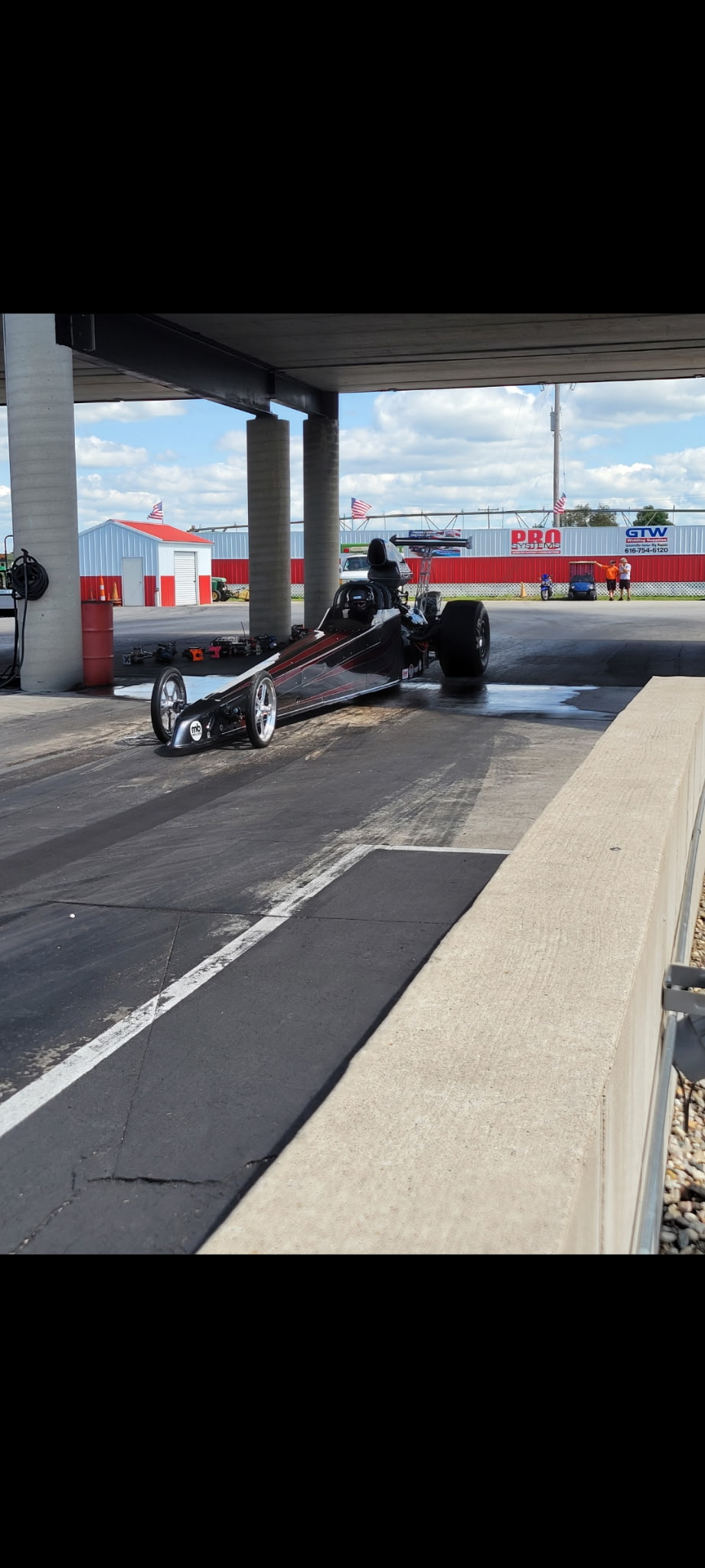 Jim Thurston's dragster waiting in the staging lanes